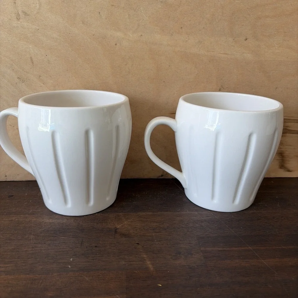 Pair Of 2003 Starbucks Siren Coffee Mug White Fluted Barista Set of Two Vintage